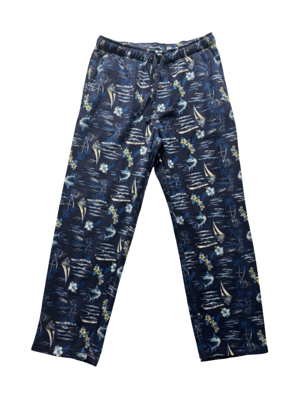 Tommy Bahama Men’s Navy Tropical Sailboat Floral Fleece Pajama Pants M